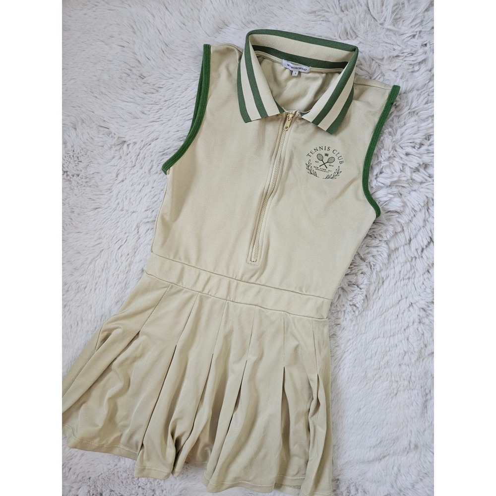 WEWOREWHAT Tennis Club Zip Polo Mini Dress Beige Green Size S